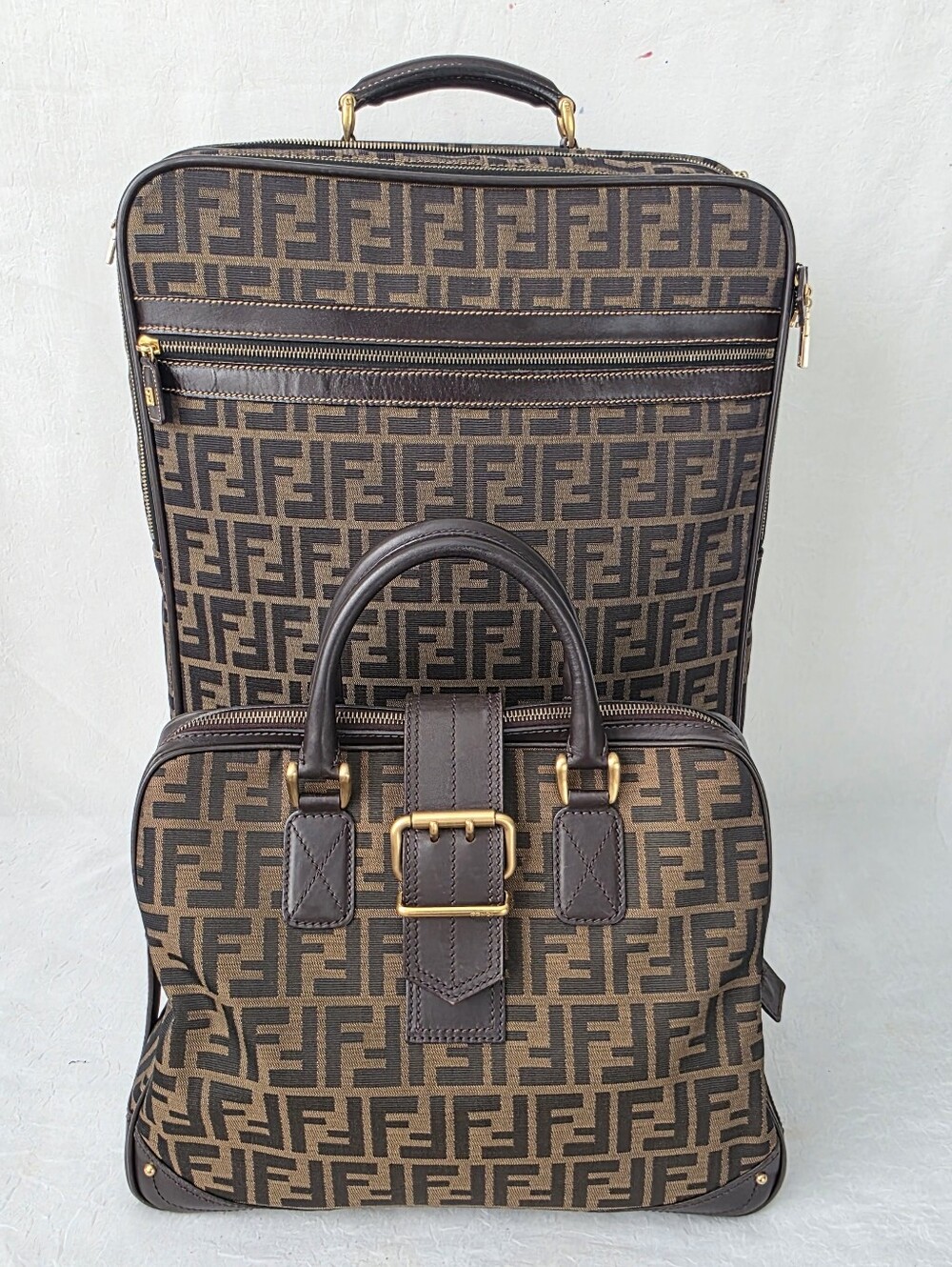 Auth Fendi Zucca FF Logo Carry-On Travel Luggage